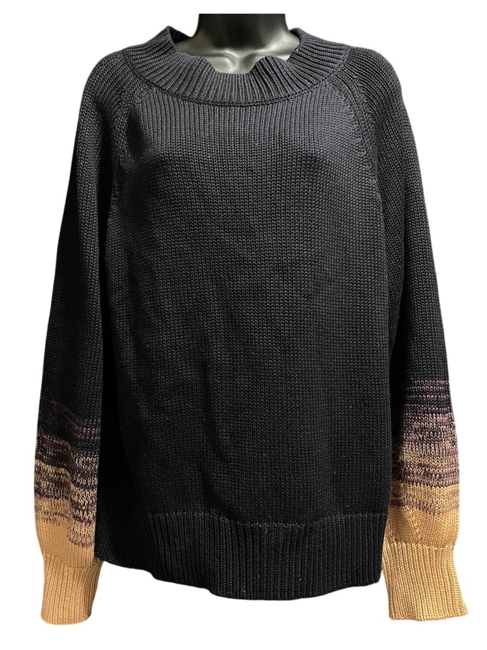 Cable Stitch Black and Brown Long Sleeve Knit Sweater Size Large